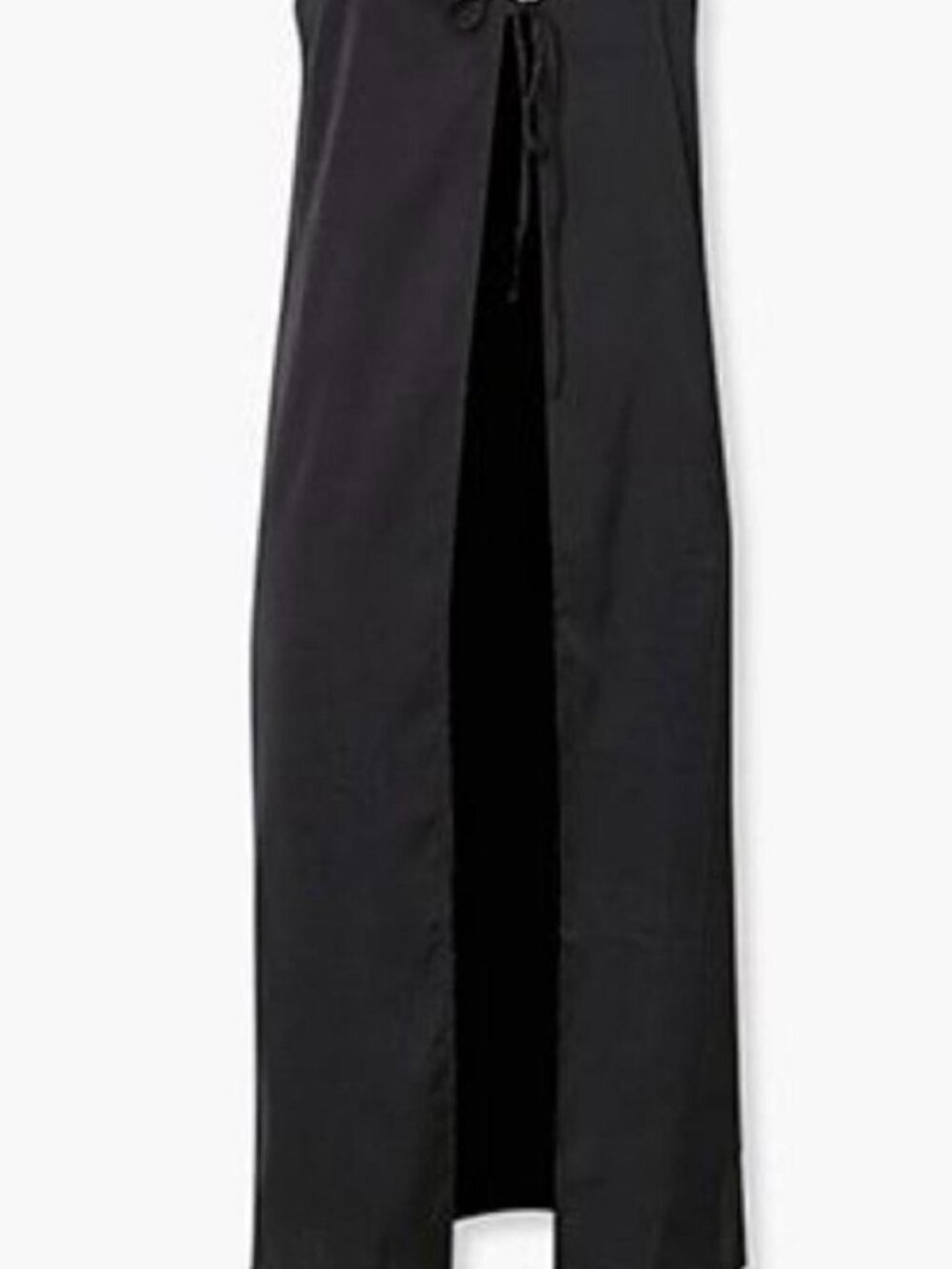 Black maxi slip top with open tie front detail